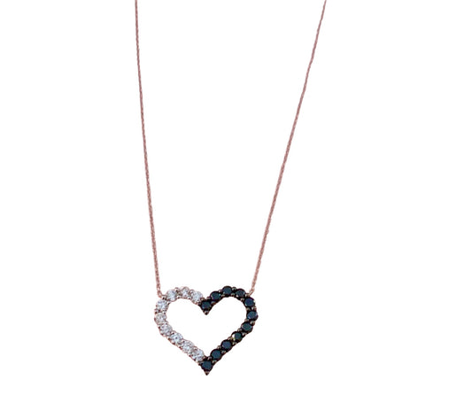 14k Gold Diamond and Black Diamond Heart Necklace