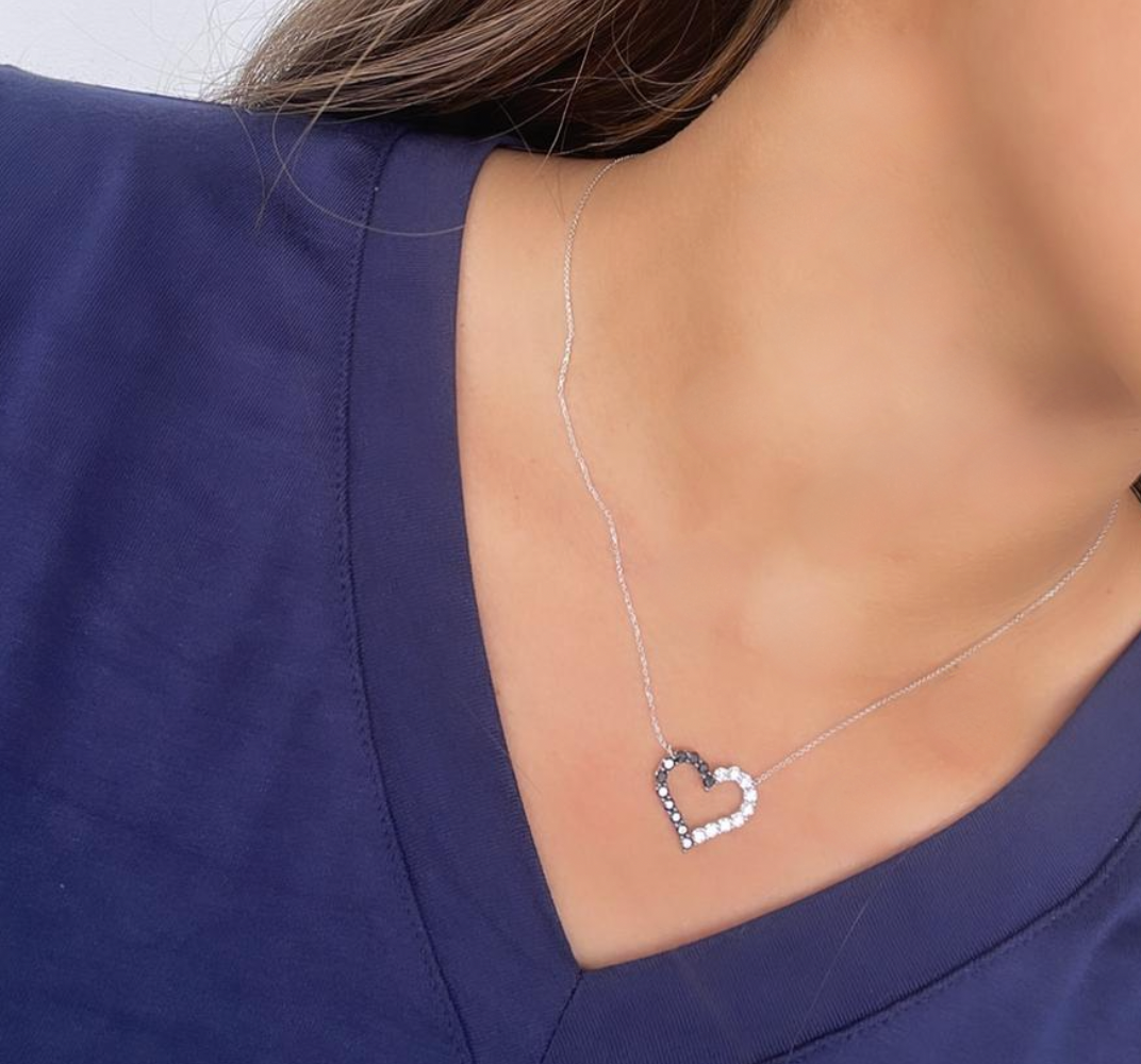 14k Gold Diamond and Black Diamond Heart Necklace