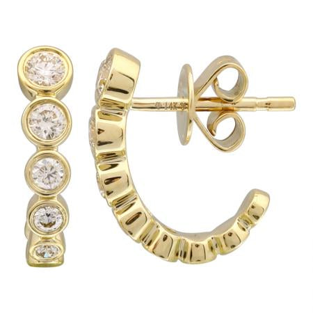 14k Yellow Gold Bezel Diamond J Hoops
