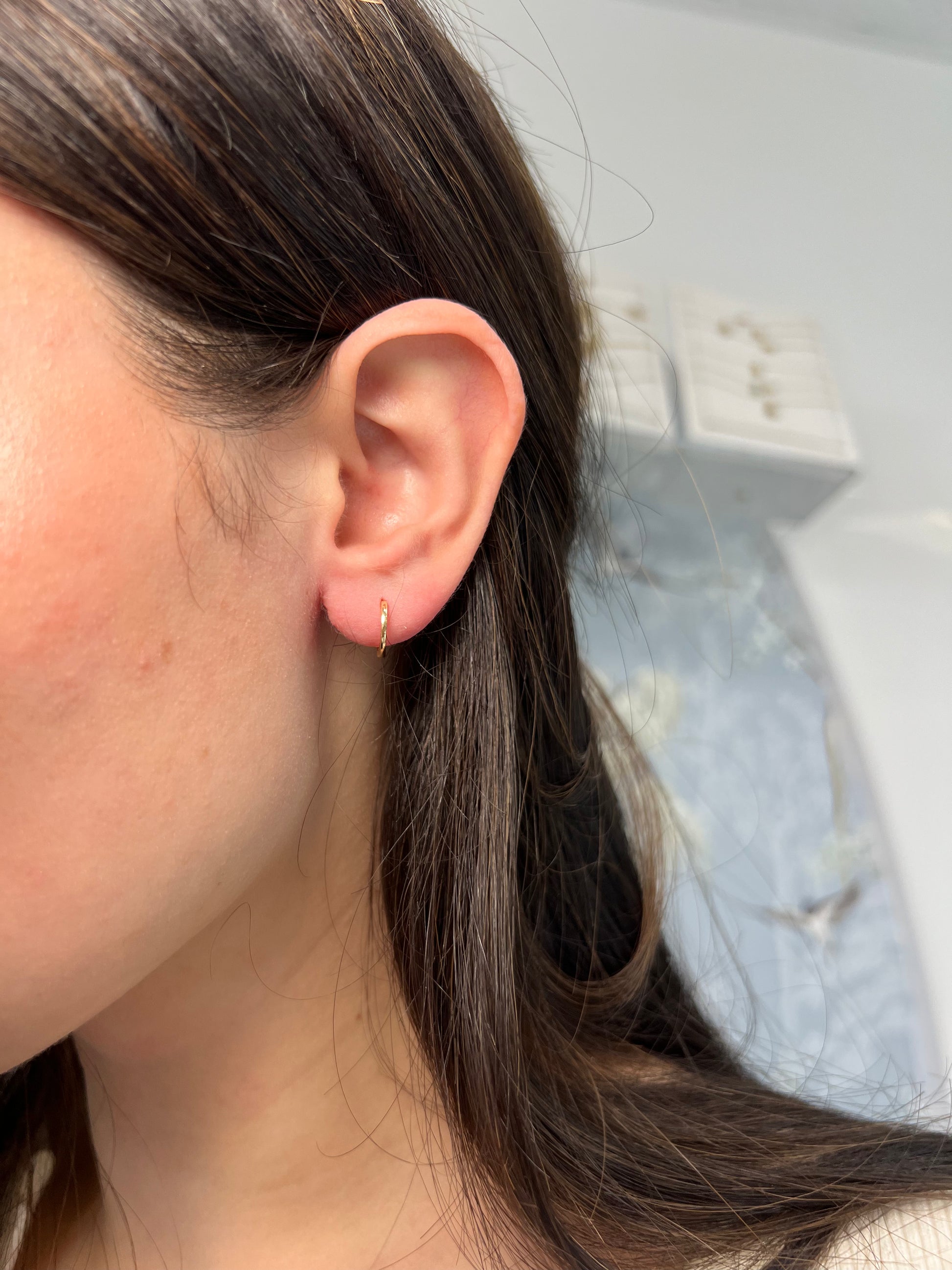 14k Yellow Gold Eternity Mini Round Huggie Earrings