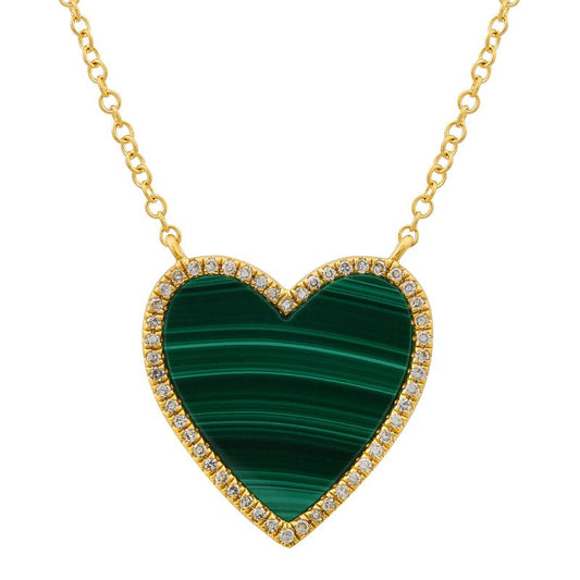 14k Yellow Gold Malachite Heart Necklace