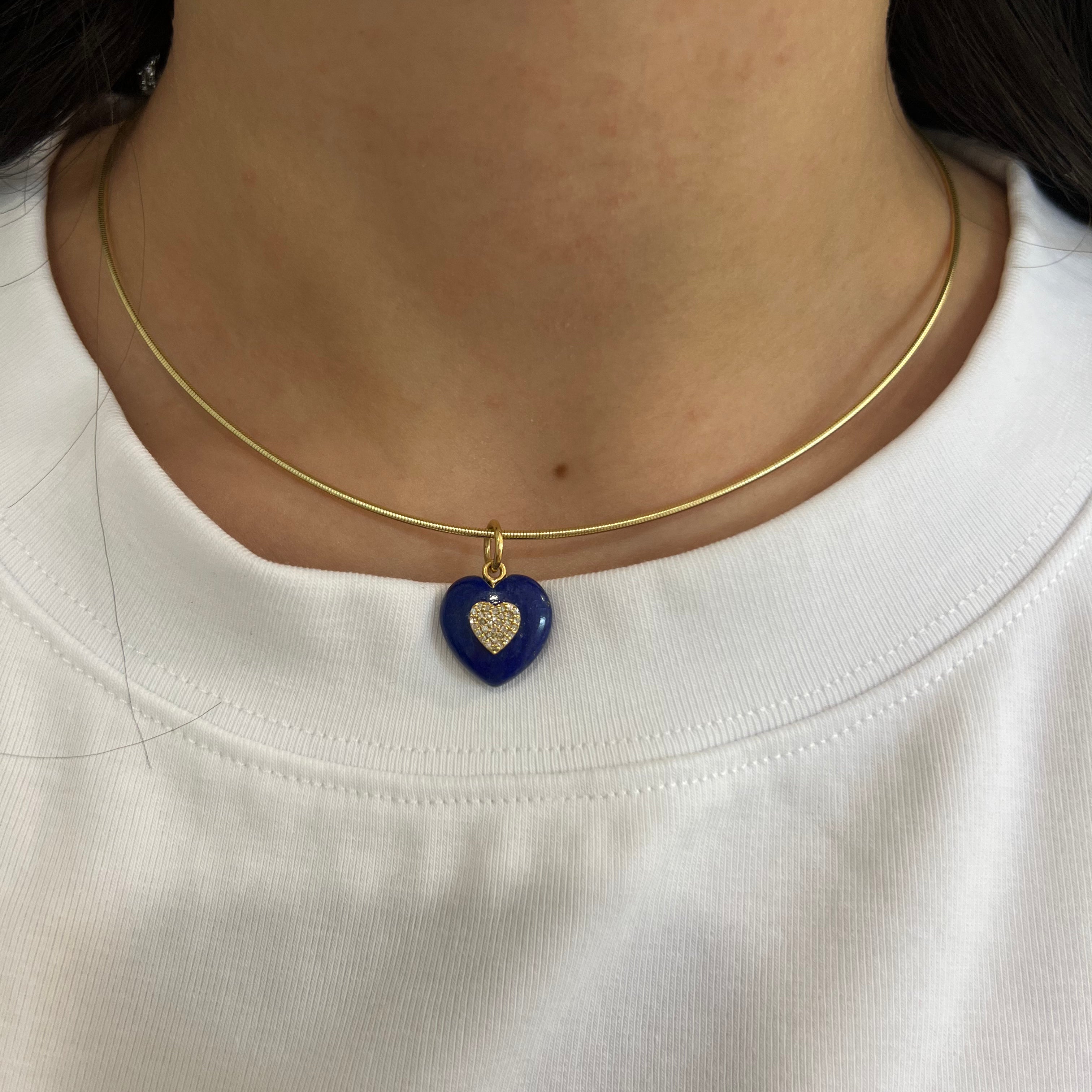14k Lapis and Diamond Heart Charm