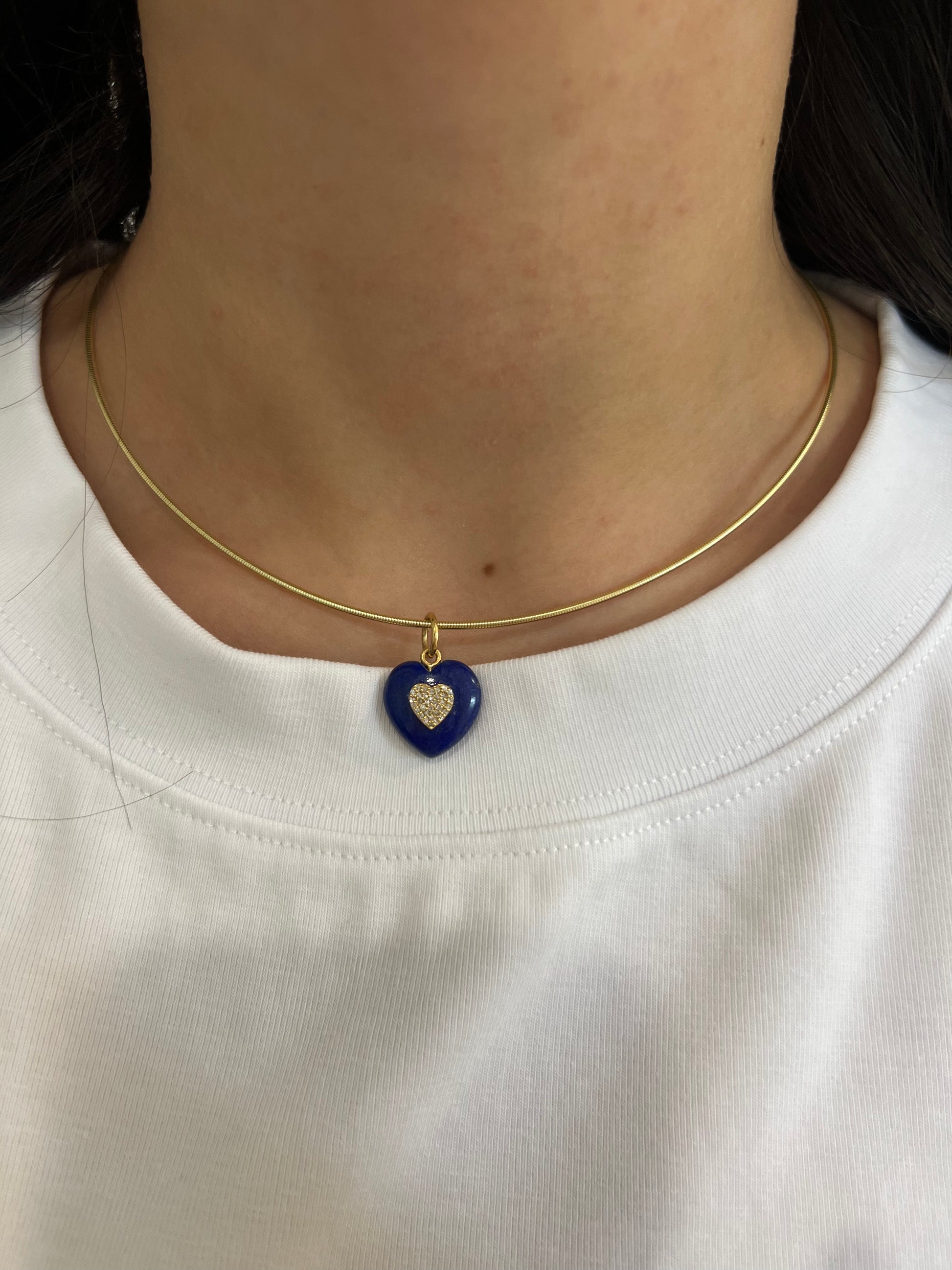 14k Lapis and Diamond Heart Charm