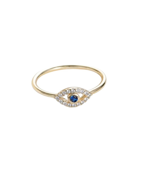 Yellow Gold Eye Round Bezel Sapphire Ring