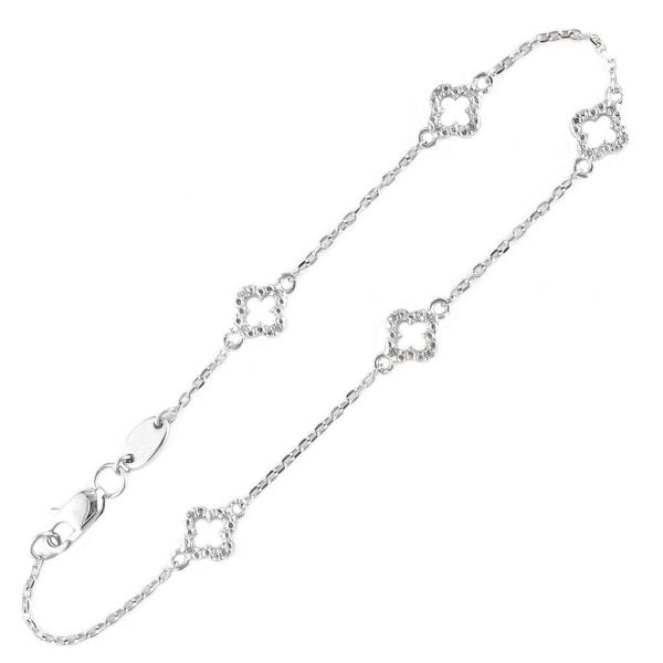 Sterling Silver Clover Single Micro Pave Diamond Bracelet