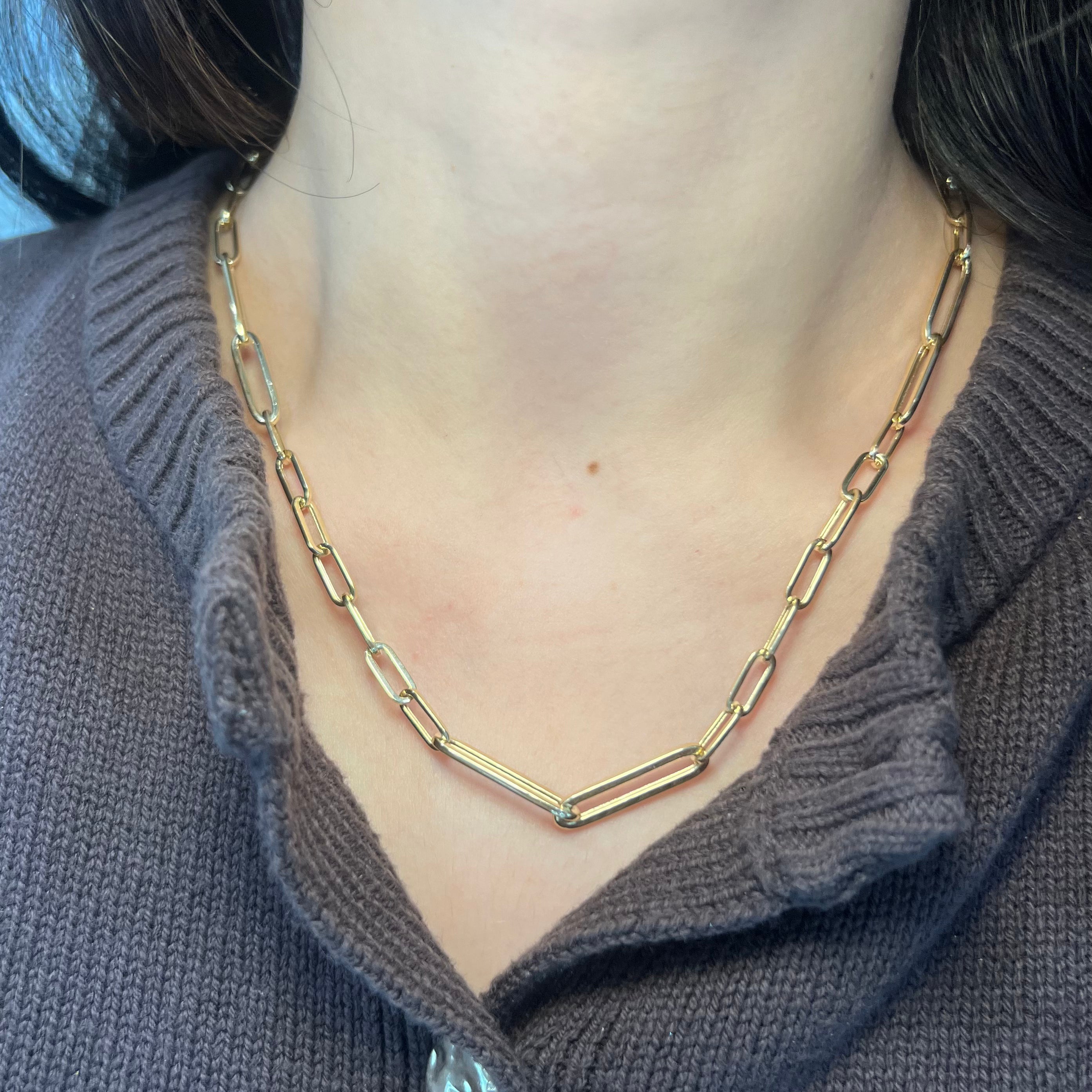 14k Yellow Gold Mixed Size Paperclip Necklace