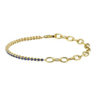 14k Yellow Gold Half Link Chain & Half Sapphire Tennis Bracelet
