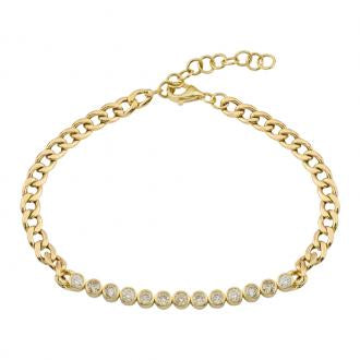 14k Yellow Gold Bezel Setting Diamond Link Chain Bracelet