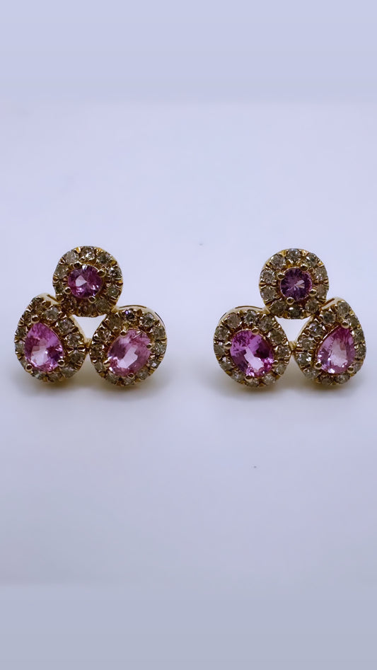 Small Pink Sapphire Cluster Studs