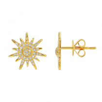 14k Yellow Gold Sunbrust Diamond Stud Earrings