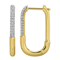 14k Yellow Gold Rectangle Diamond Huggie Earrings