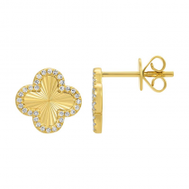 14k Yellow Gold Lines / Fluted Clover Diamond Earrings