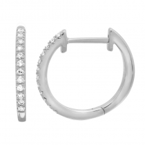 14k White Gold Diamond Round Huggie Earrings