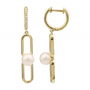 14k Yellow Gold Pearl Diamond Huggie Earrings