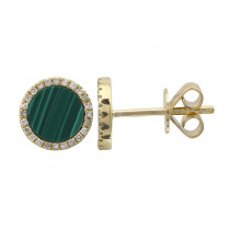 14k Yellow Gold Circle Malachite Stud Earrings