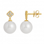 14k Yellow Gold Diamond Clover Pearl Earrings
