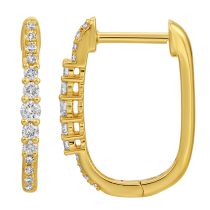 14k Yellow Gold Rectangle Diamond Huggie Earrings