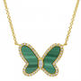 14k Yellow Gold Malachite Butterfly Diamond Necklace