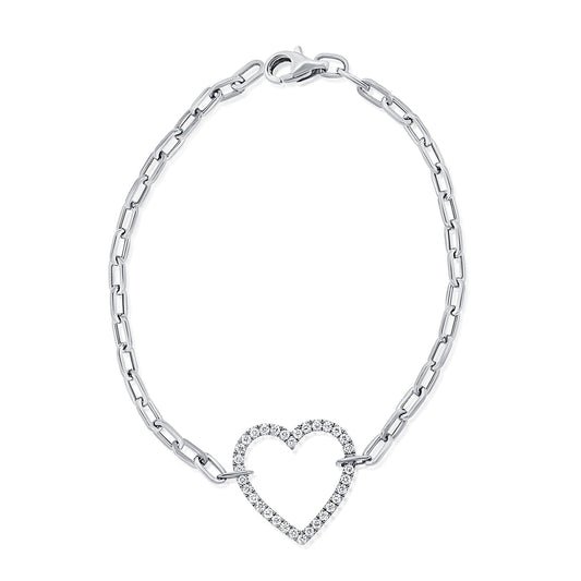 Large Open Diamond Heart On Paperclip Chain