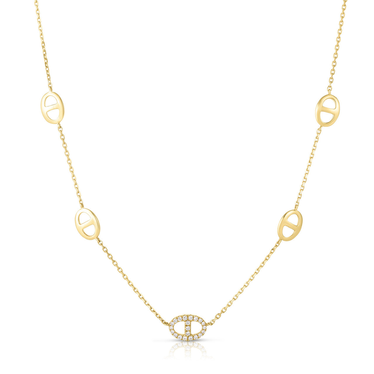 14k Yellow Gold and Diamond Mariner Chain Necklace