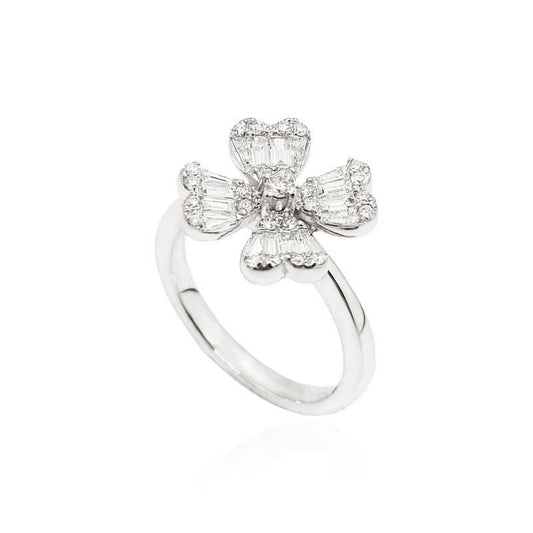 14k White Gold Baguette Flower Ring