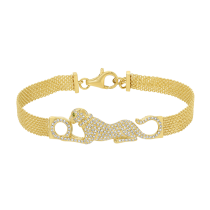 14k Yellow Gold Mesh Chain Leopard Diamond Bracelet