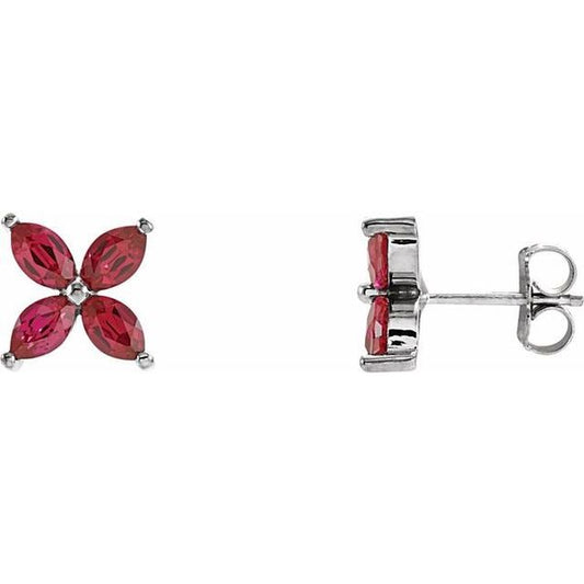 14K White Gold Flower Earrings