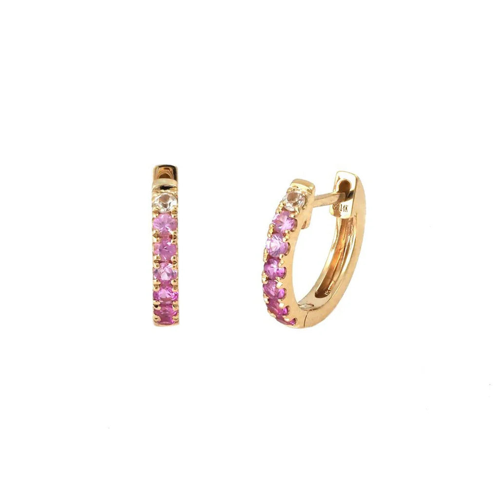 Yellow Gold Round Prong Pink Sapphire Huggie Earrings