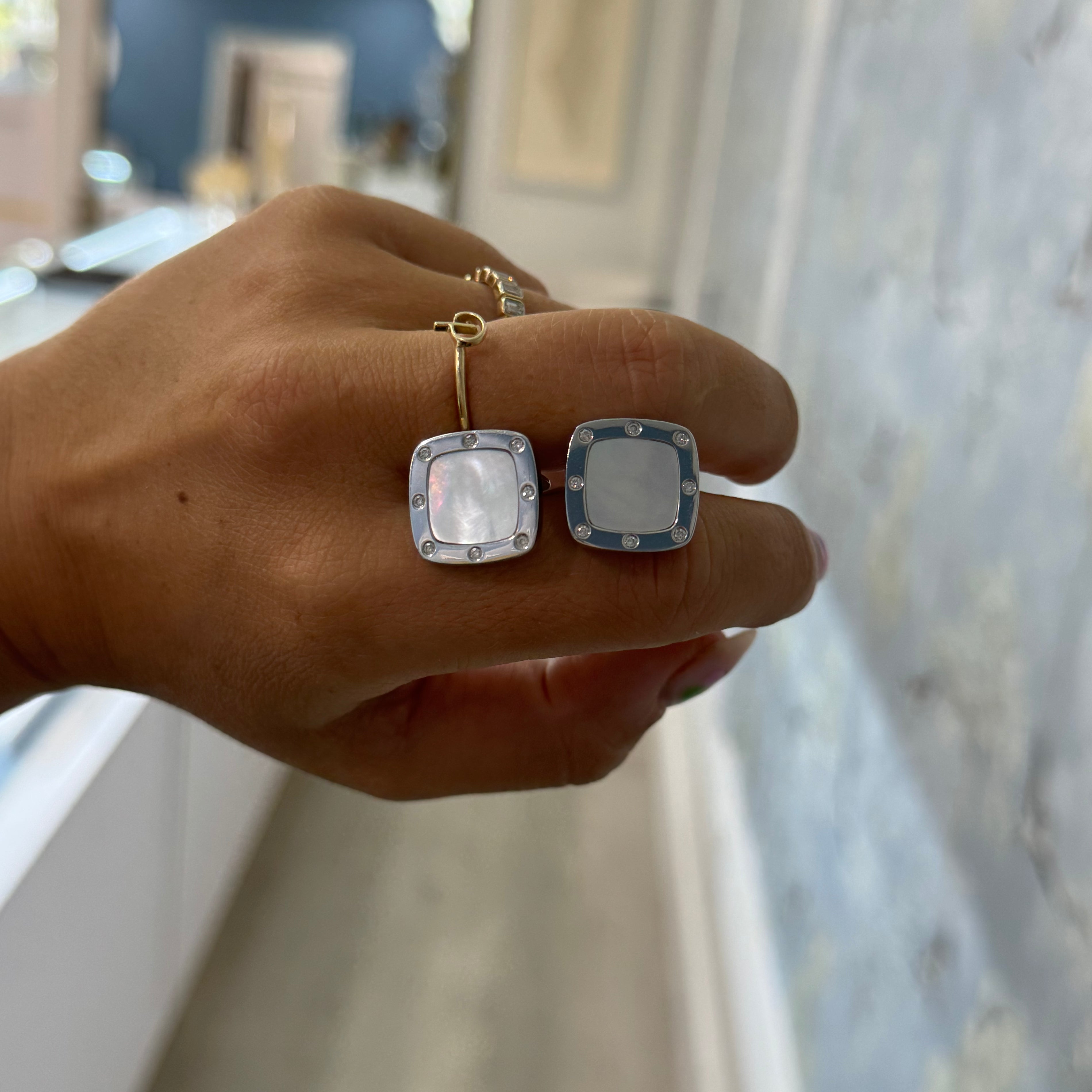 14k White Gold Mother of Pearl Square Cufflinks