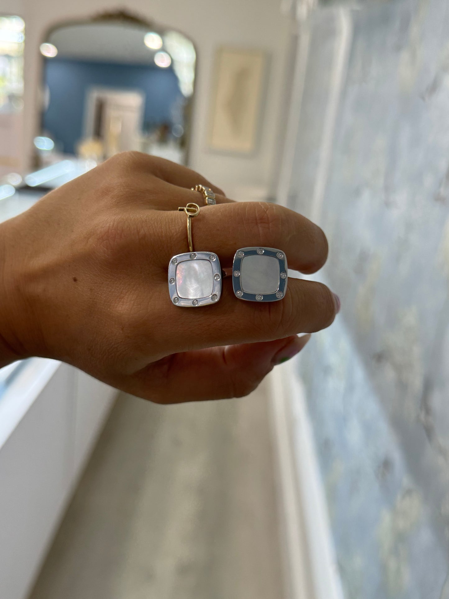 14k White Gold Mother of Pearl Square Cufflinks