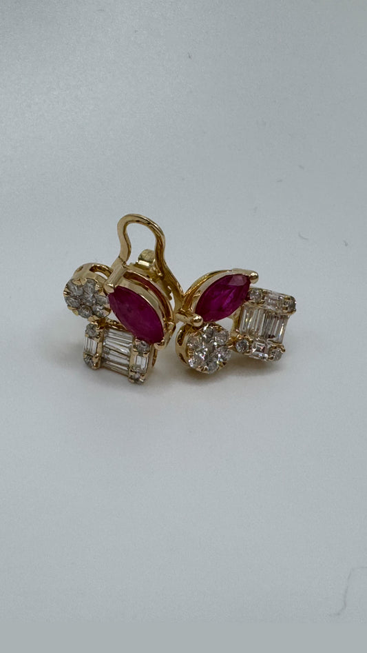 Triple Diamond Cluster Stud with Ruby