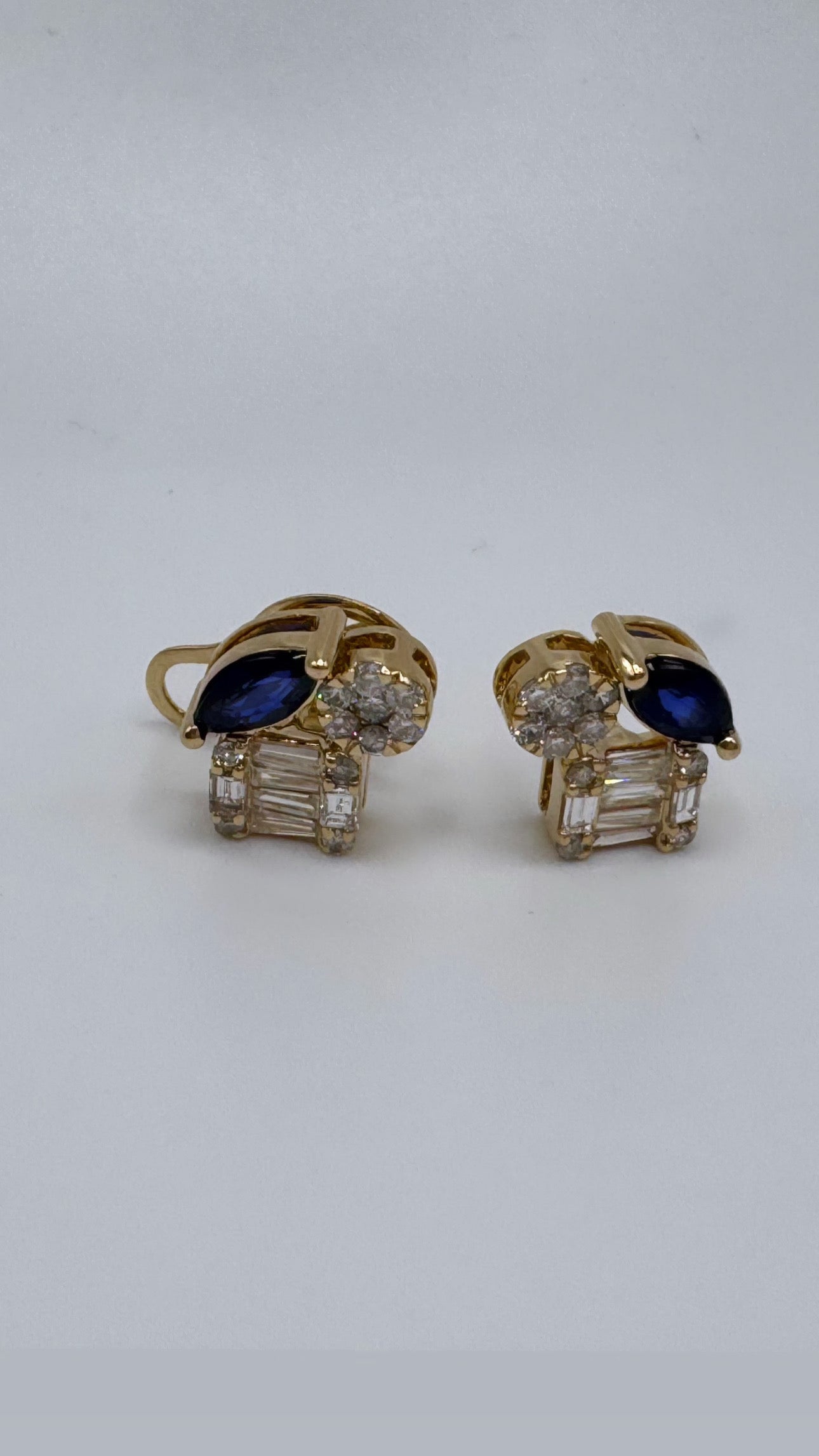 Triple Diamond Cluster Stud with Sapphire