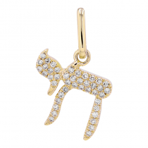 14K Yellow Gold Chai Diamond Necklace Charm
