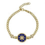 14K Yellow Gold Lapis Compass Cuban Link Chain Diamond Bracelet