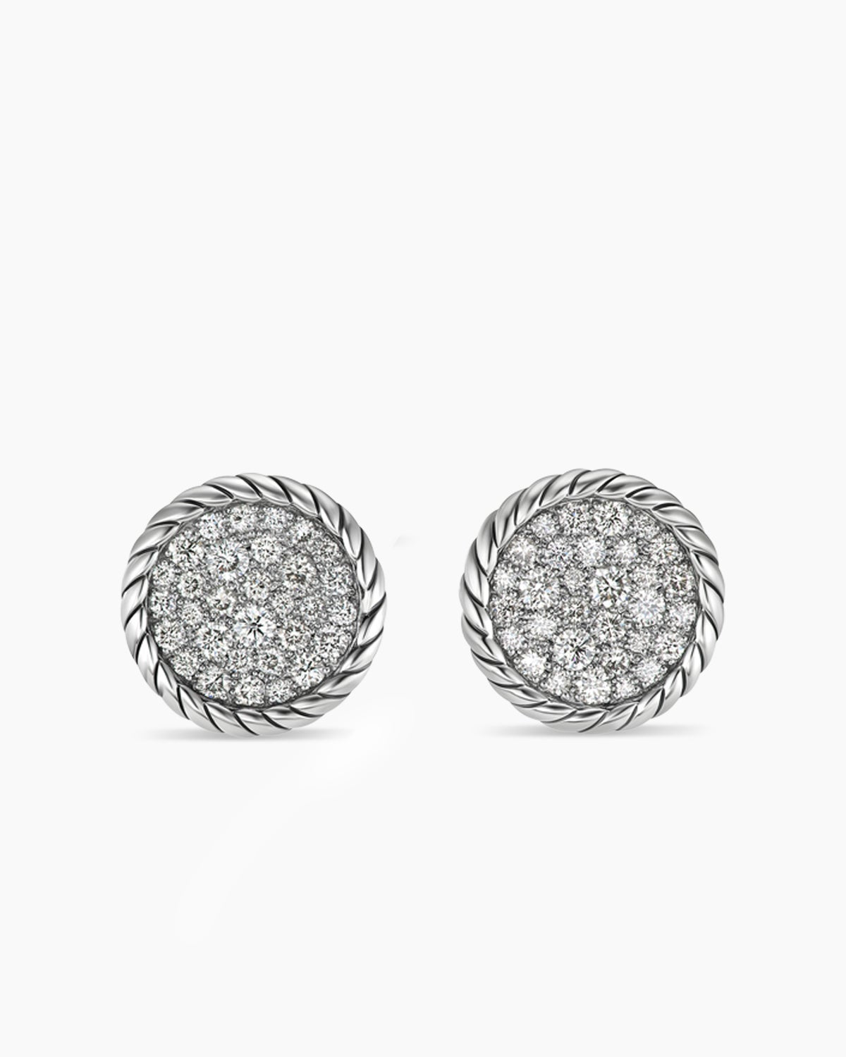 14k White Gold Pave Diamond Circle Stud