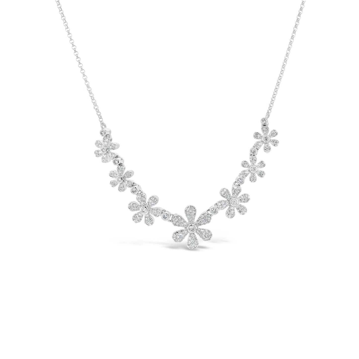 14k White Gold Diamond Daisy Chain Necklace