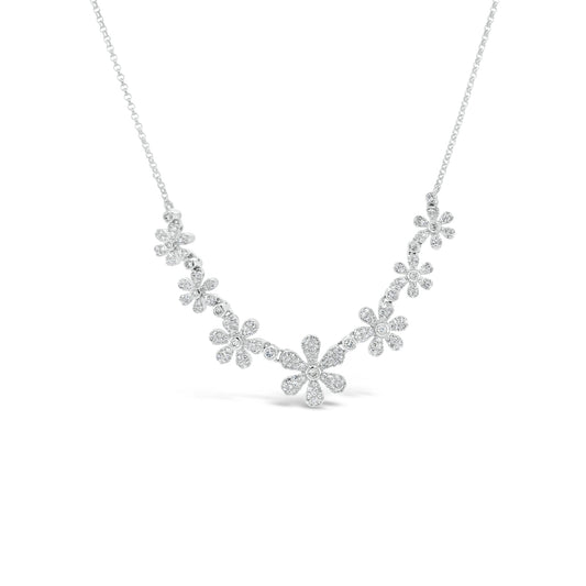 14k White Gold Diamond Daisy Chain Necklace