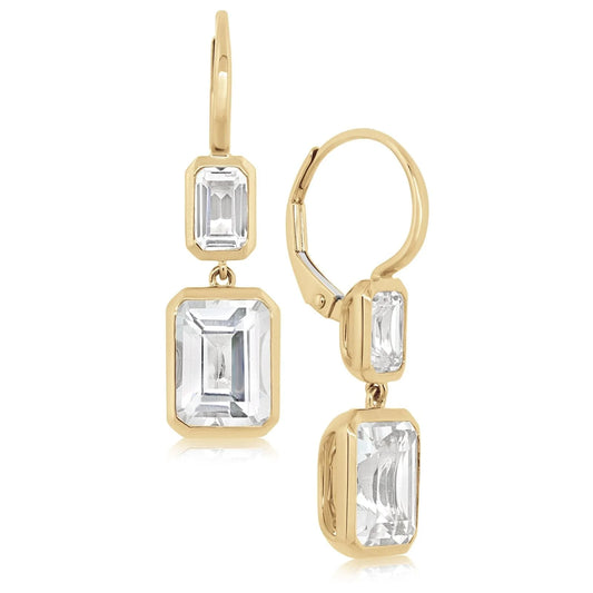 14K Yellow Gold Bezel Set White Topaz Dangle Earrings