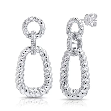 14K Yellow Gold Diamond Link Drop Earrings