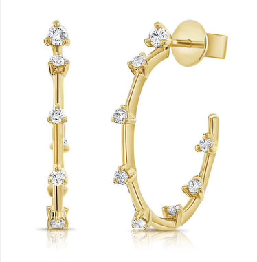 14K Yellow Gold Scattered Diamond Hoop Earrings