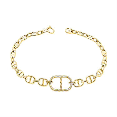 14k Yellow Gold Diamond Mariner Link Chain Bracelet