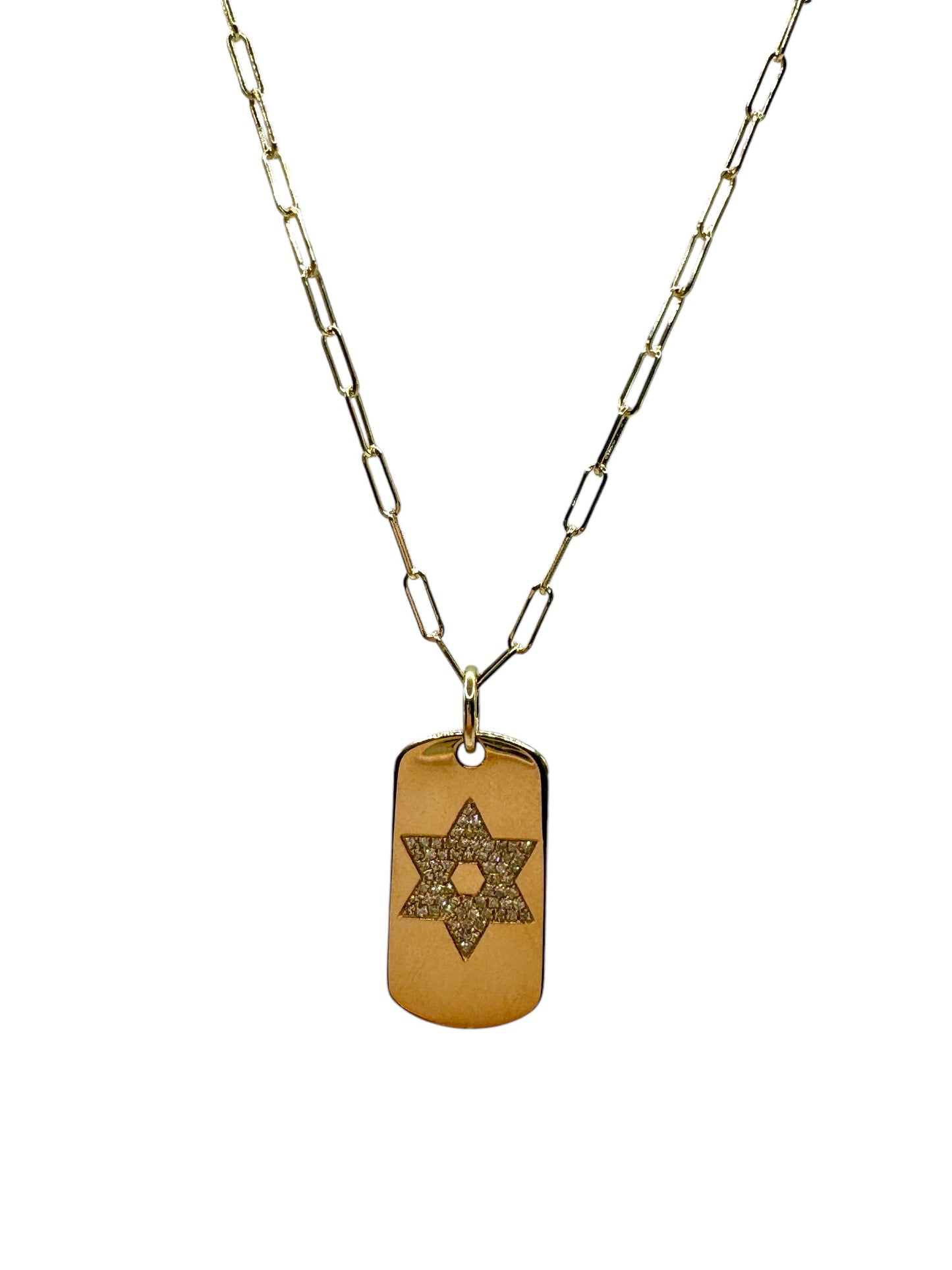 14k Yellow Gold Star of David Dog Tag Charm