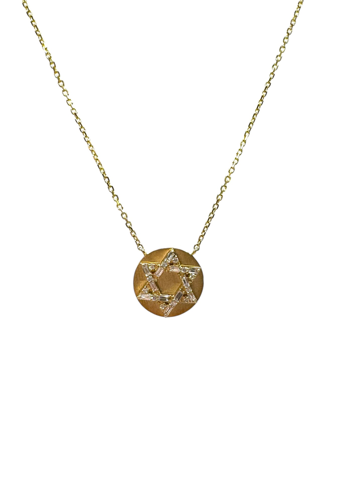 14k Round Baguette Magen David Necklace