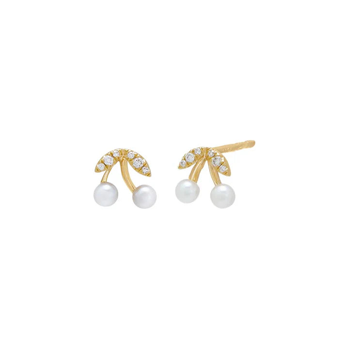 14k Diamond and Pearl Cherry Studs