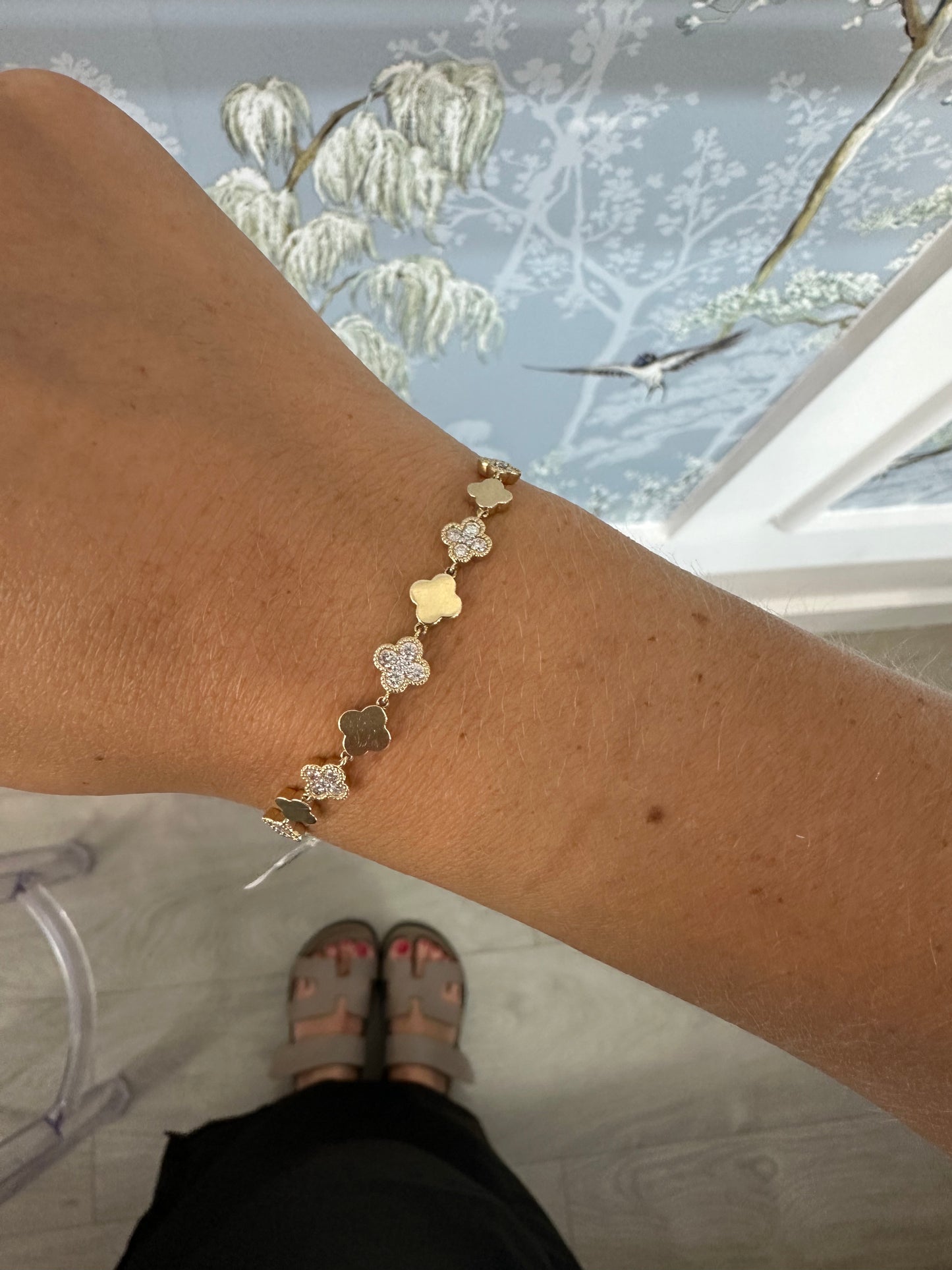 14k Mini Diamond and Gold Clover Bracelet