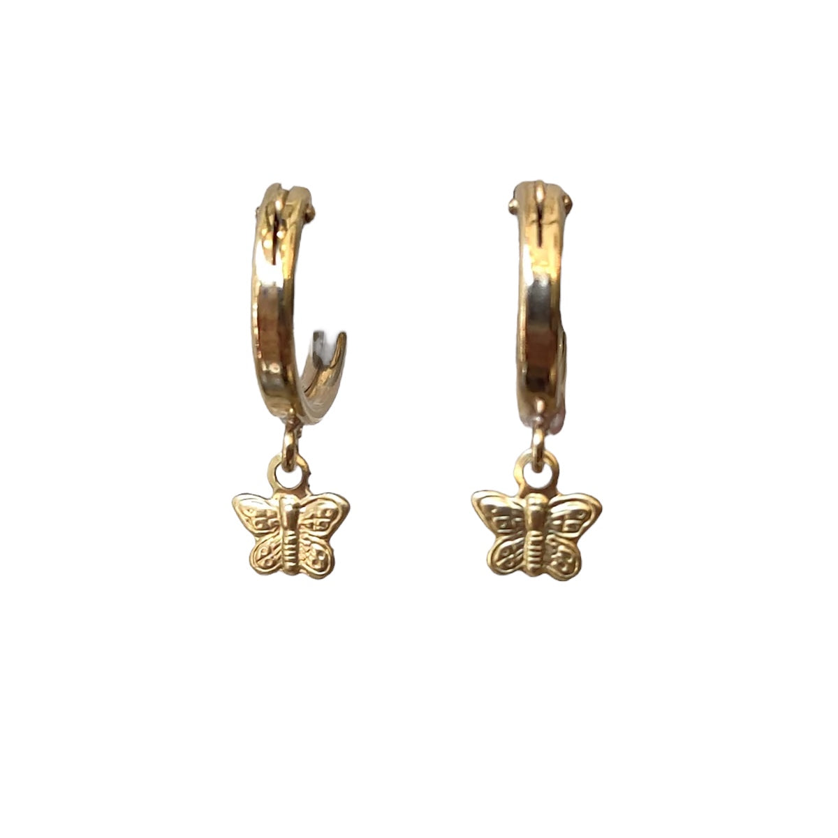 14k Gold Puffy Butterfly Huggies Earrings