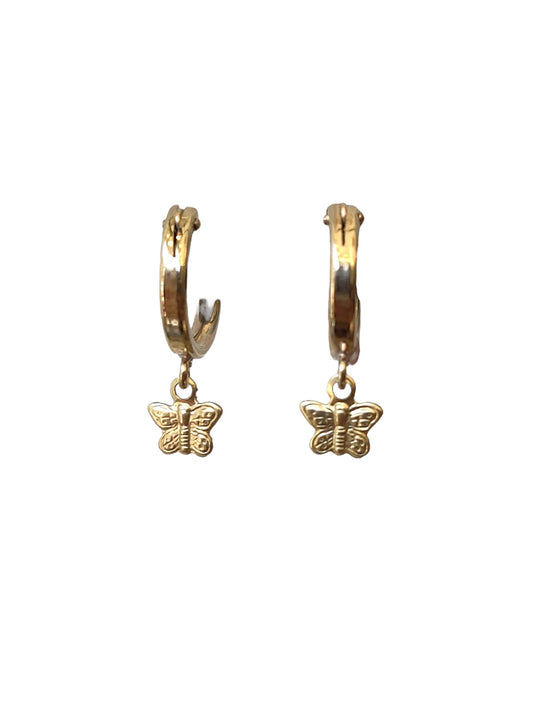 14k Gold Puffy Butterfly Huggies Earrings