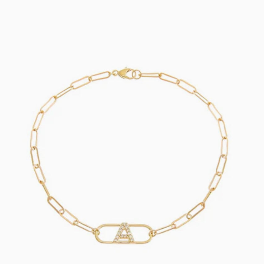 14k Link Initial Paperclip Bracelet
