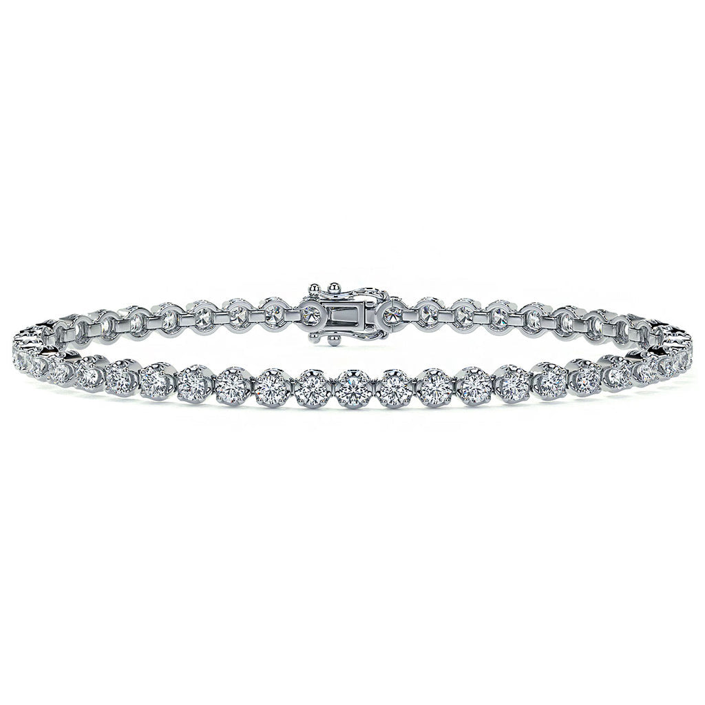 14k White Gold Buttercup Diamond Eternity Tennis Bracelet, 3ct