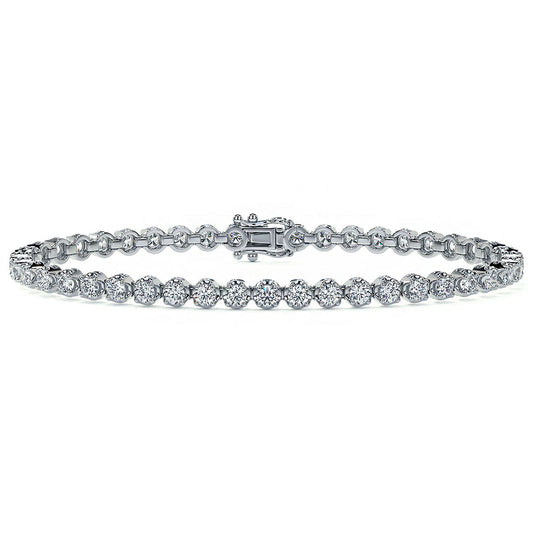 14k White Gold Buttercup Diamond Eternity Tennis Bracelet, 3ct